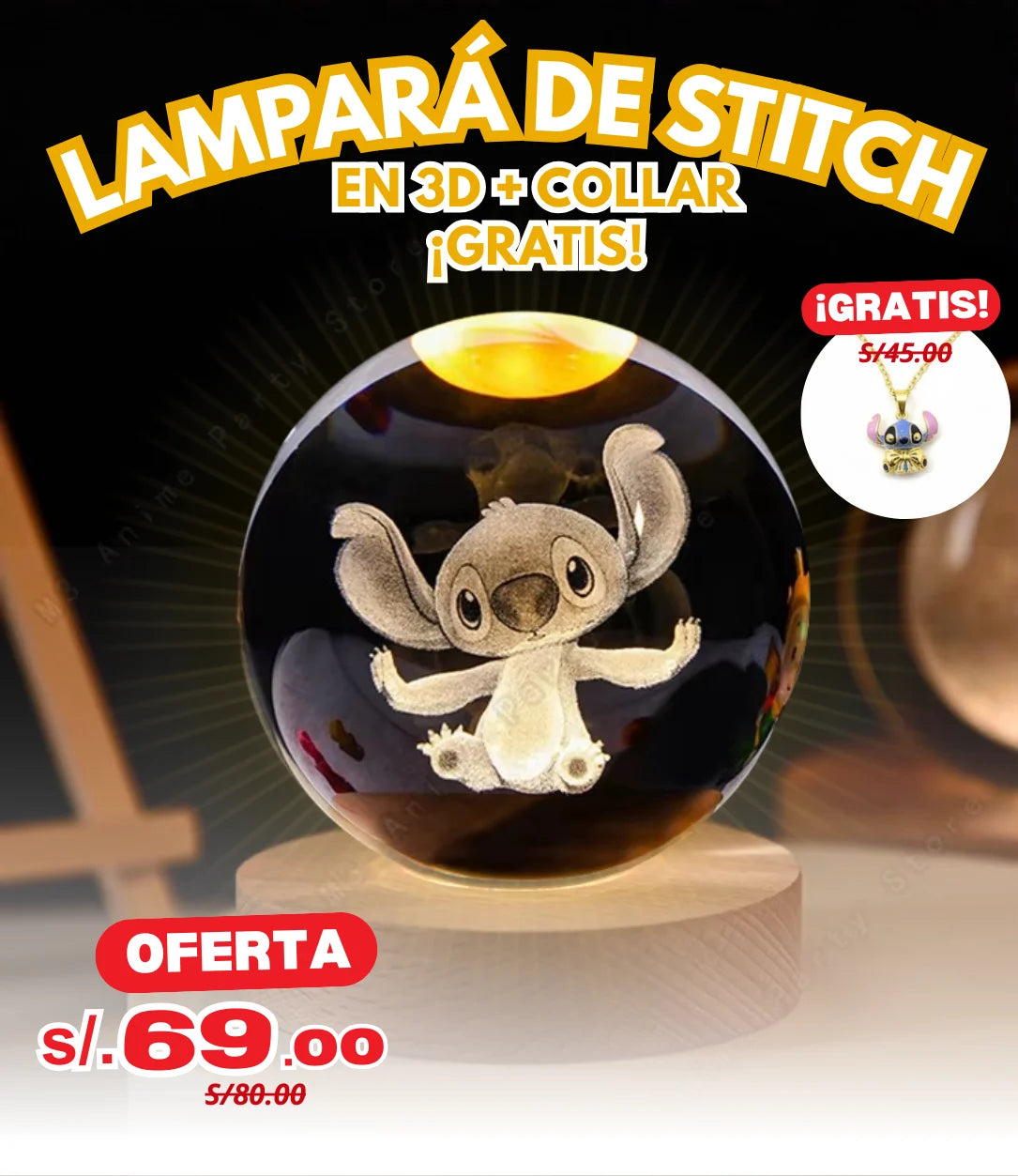 LAMPARA DE STITCH + COLLAR GRATIS